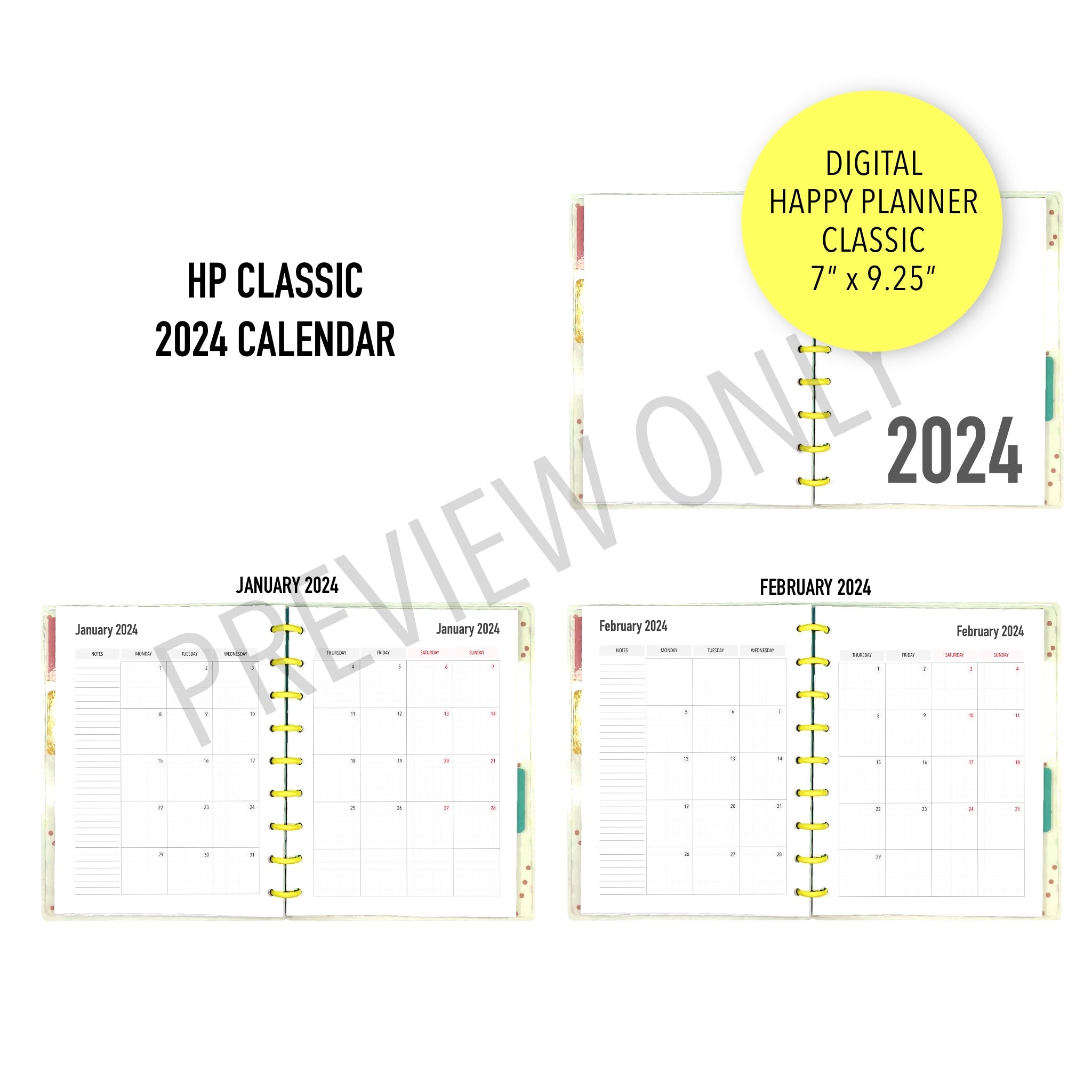 HP Classic 2024 Calendar Planner Inserts Printable Download Letter