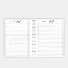 Load image into Gallery viewer, List of "Stuff" Planner Inserts Printable Download