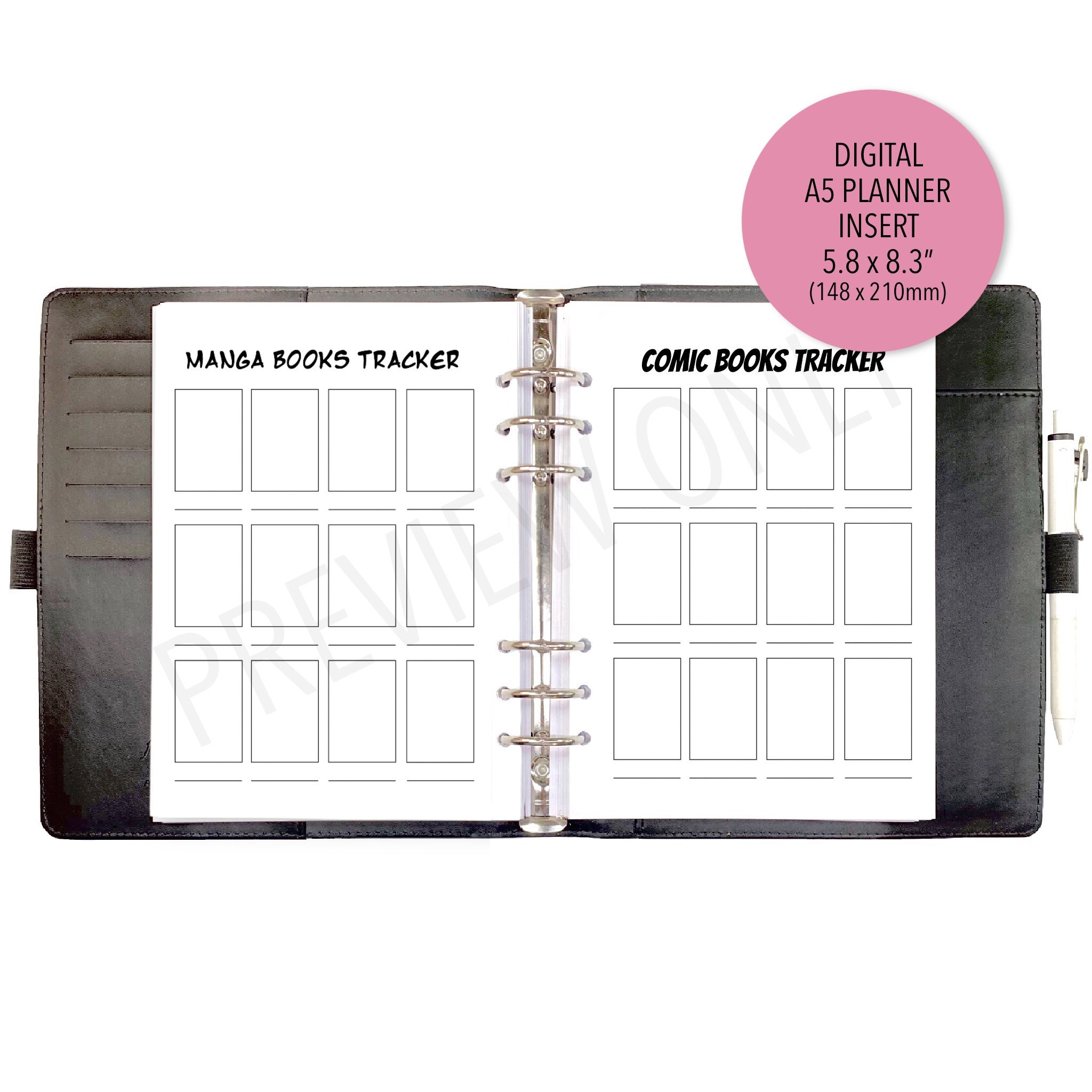 A5 Comic / Manga Books Tracker Planner Inserts Printable Download
