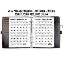 Load image into Gallery viewer, A5 52 Weeks Savings Challenge Planner Inserts Printable Download - Letter / A4 / A5 Size Paper