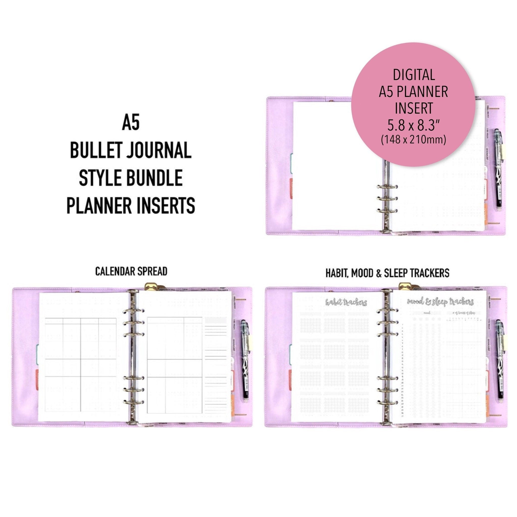 A5 Bullet Journal Style Bundle Planner Inserts Printable Download