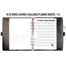 Load image into Gallery viewer, A5 52 Weeks Savings Challenge Planner Inserts Printable Download - Letter / A4 / A5 Size Paper