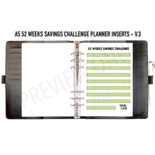 Load image into Gallery viewer, A5 52 Weeks Savings Challenge Planner Inserts Printable Download - Letter / A4 / A5 Size Paper