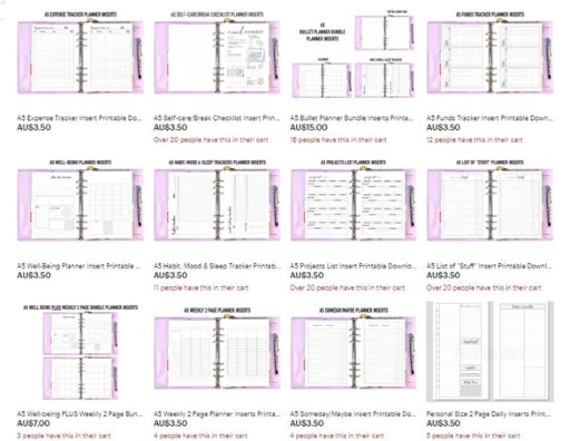 A5 PLANNER INSERTS NOW AVAILABLE IN 3 DIFFERENT PAPER SIZE PDFS