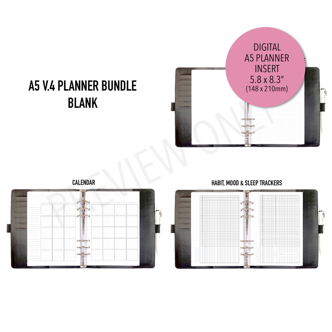 A5 V.4 Planner Bundle BLANK Planner Inserts Printable Download - Letter / A4 / A5 Size Paper