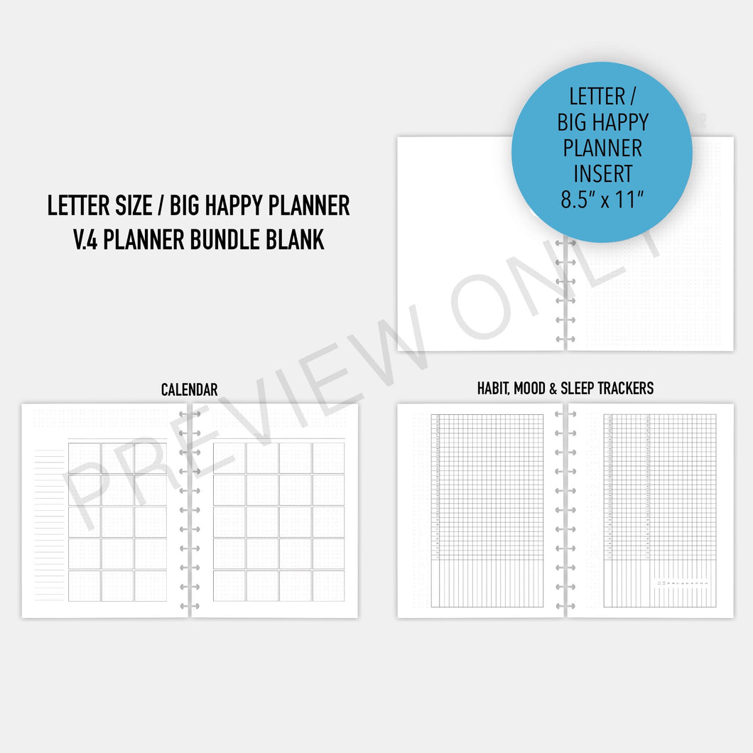 Letter / Big Happy Planner V.4  Planner Bundle BLANK Planner Inserts Printable Download