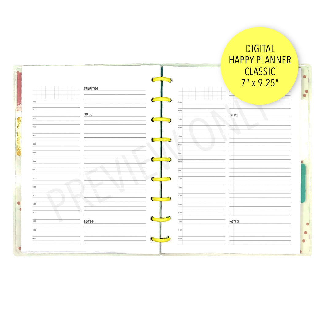 HP Classic 1-Page Daily Planner Inserts Printable Download - Letter / A4 / HP Classic Size Paper