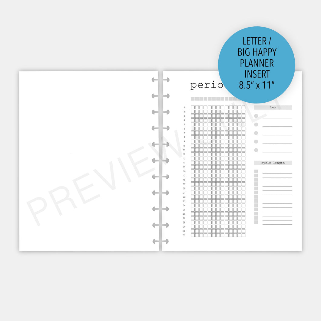 Letter / Big Happy Planner Period Tracker Planner Inserts Printable Download