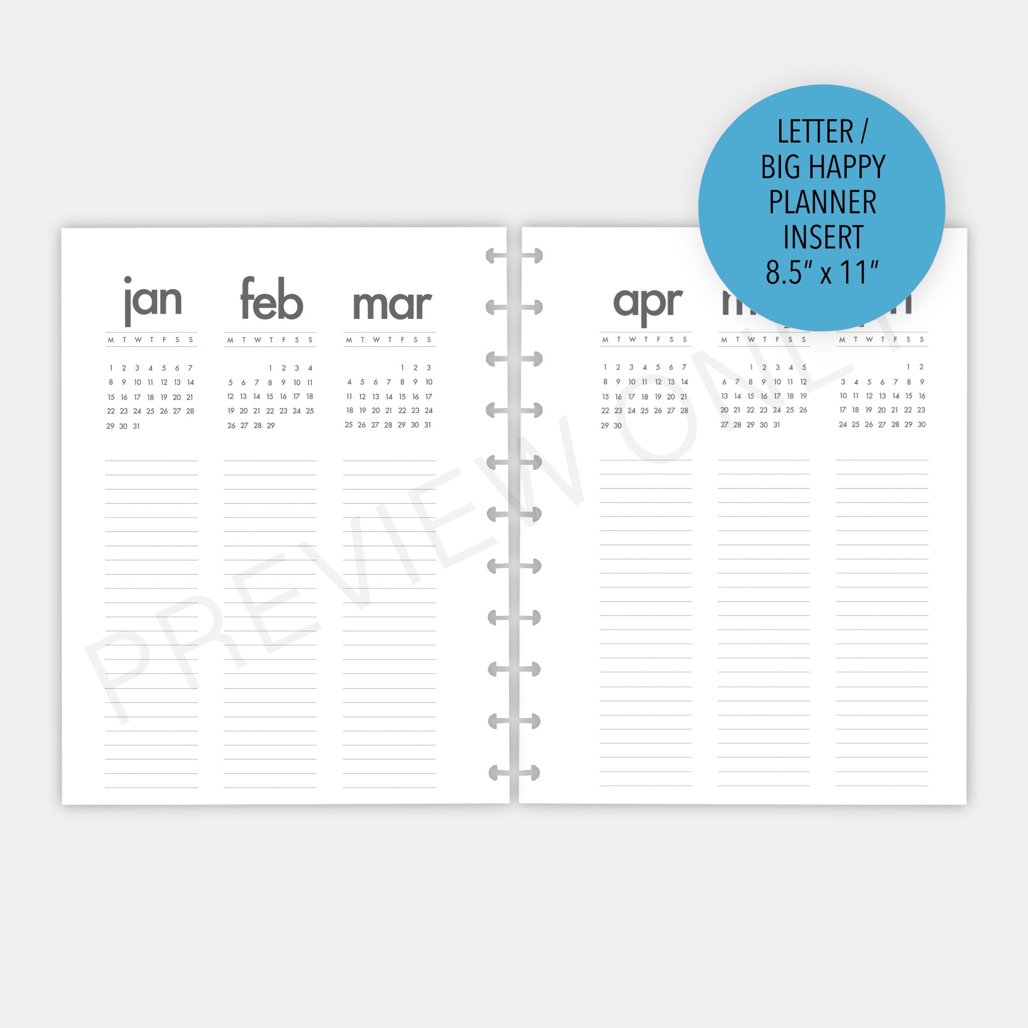 Undated Weekly Planner 2024, Printable Weekly Agenda Template, Week on 2  Pages Inserts, A4, A5, Letter, Half Letter, Happy Planner 