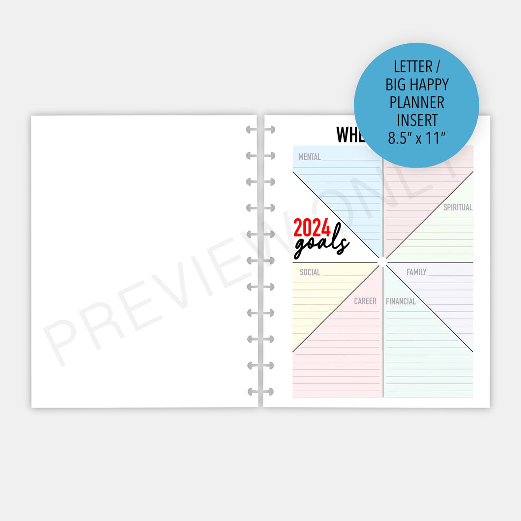 Letter / Big Happy Planner 2024 Wheel of Life Goals Tracker Planner Inserts Printable Download