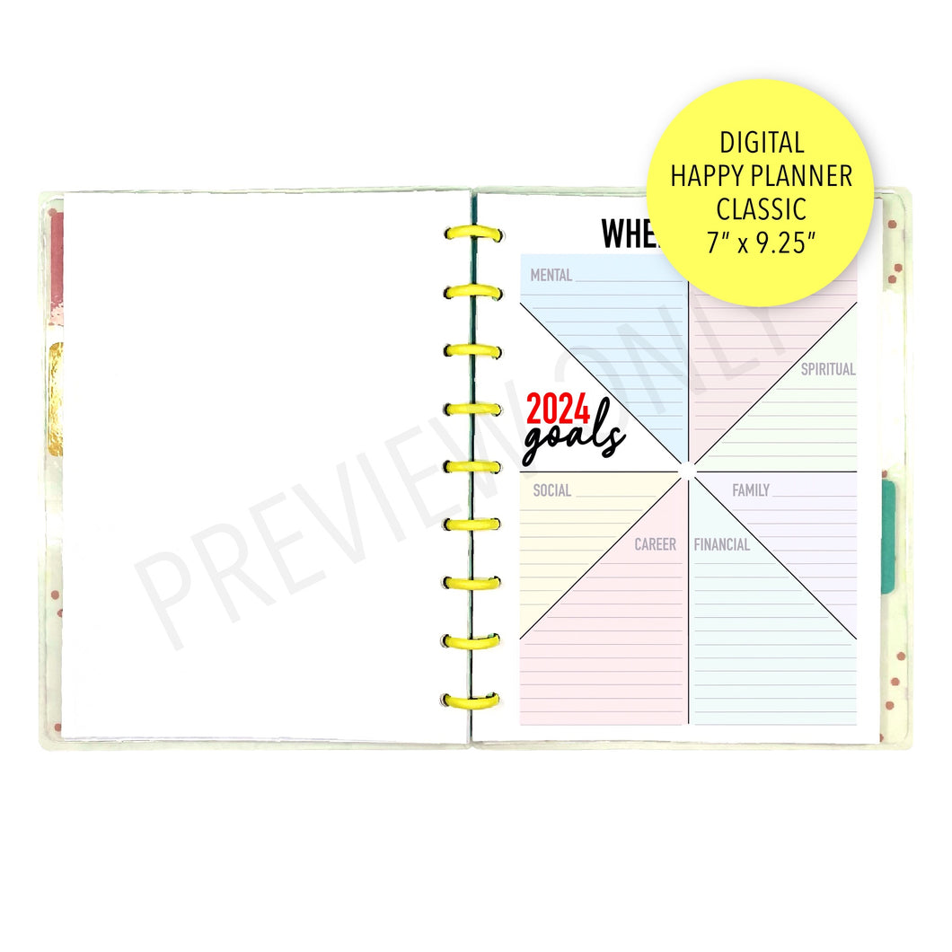 HP Classic 2024 Wheel of Life Goals Tracker Planner Inserts Printable Download - Letter / A4 / HP Classic Size Paper