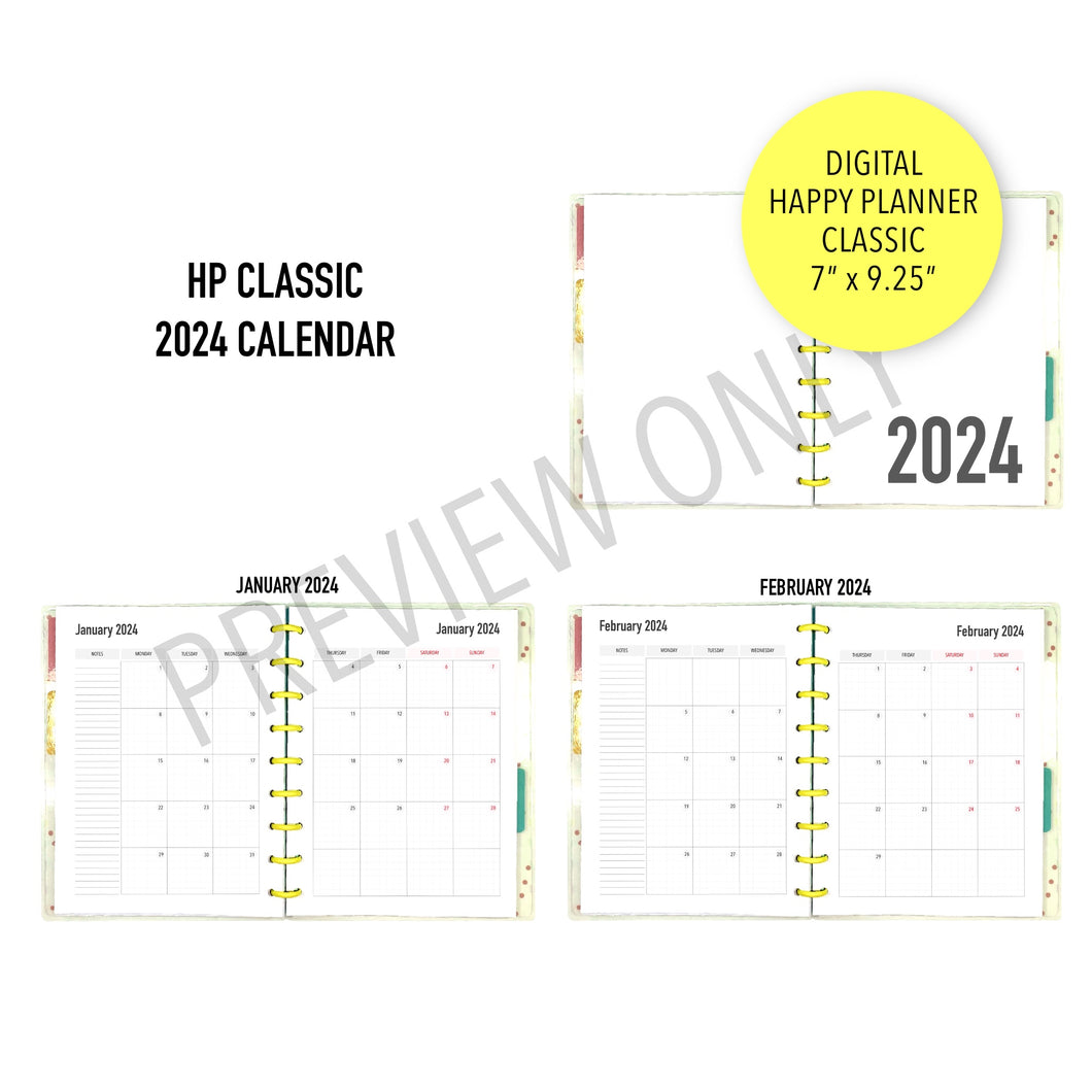 HP Classic 2024 Calendar Planner Inserts Printable Download - Letter / A4 / HP Classic Size Paper