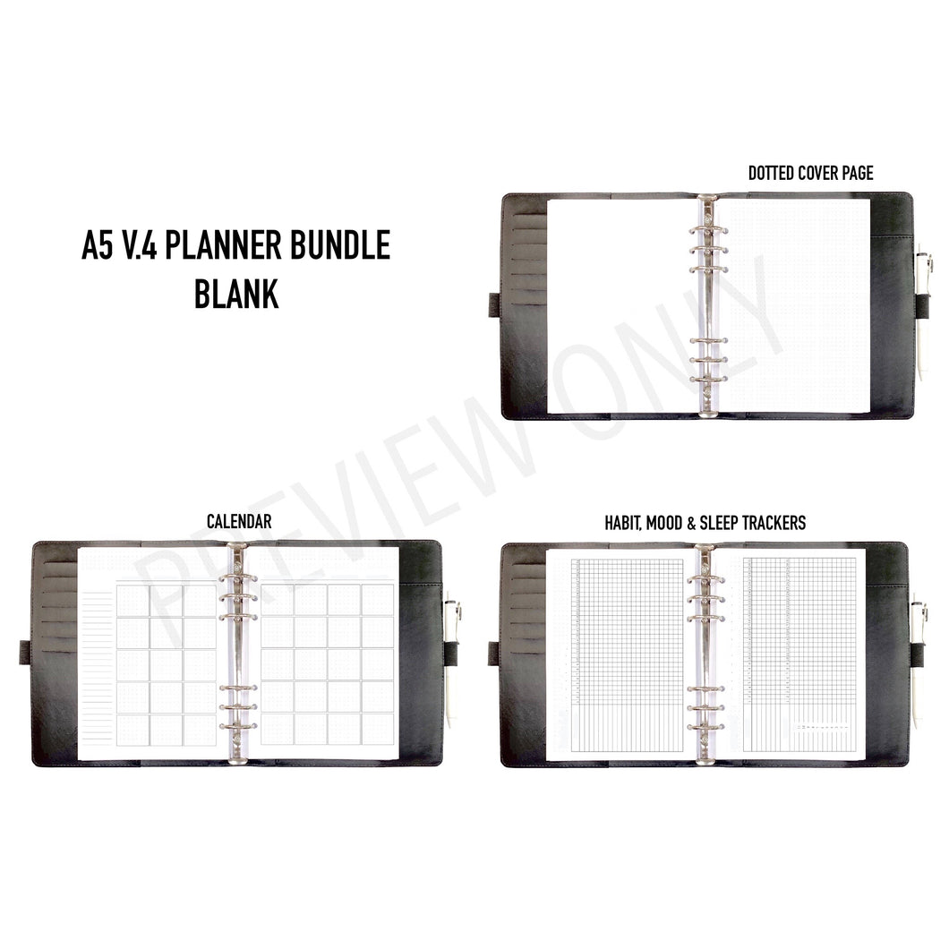 A5 V.4 Planner Bundle BLANK Planner Inserts Printable Download - Letter / A4 / A5 Size Paper