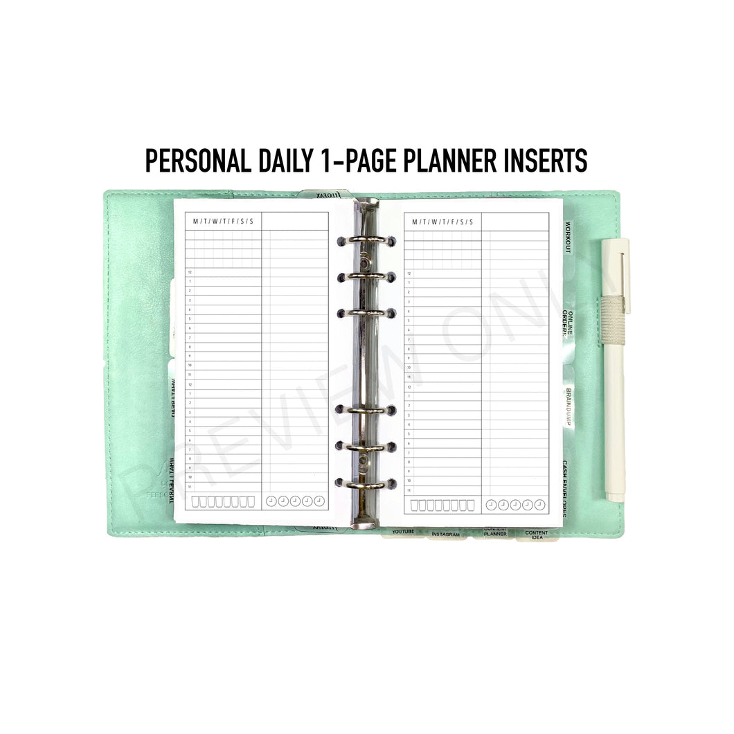 Personal Daily 1-Page Planner Inserts Printable Download - Letter / A4 Size Paper