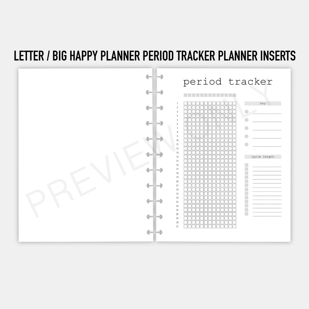 Letter / Big Happy Planner Period Tracker Planner Inserts Printable Download