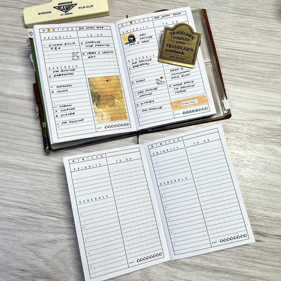 TN Passport Daily 1-Page Planner Inserts Printable Download - Letter / A4 Size Paper