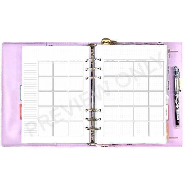 Monthly Calendar Planner Insert (Dot Grid) | Monday & Sunday Start