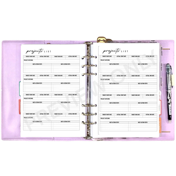 Projects List Printable | Break Tasks into Actionable Steps