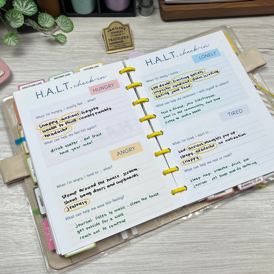 HALT Check-In & Reflection Printable – A5 Planner Page