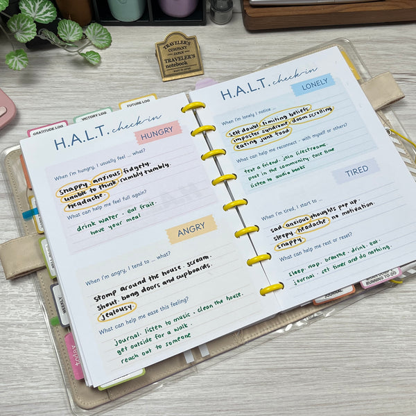 HALT Check-In & Reflection Printable – A5 Planner Page
