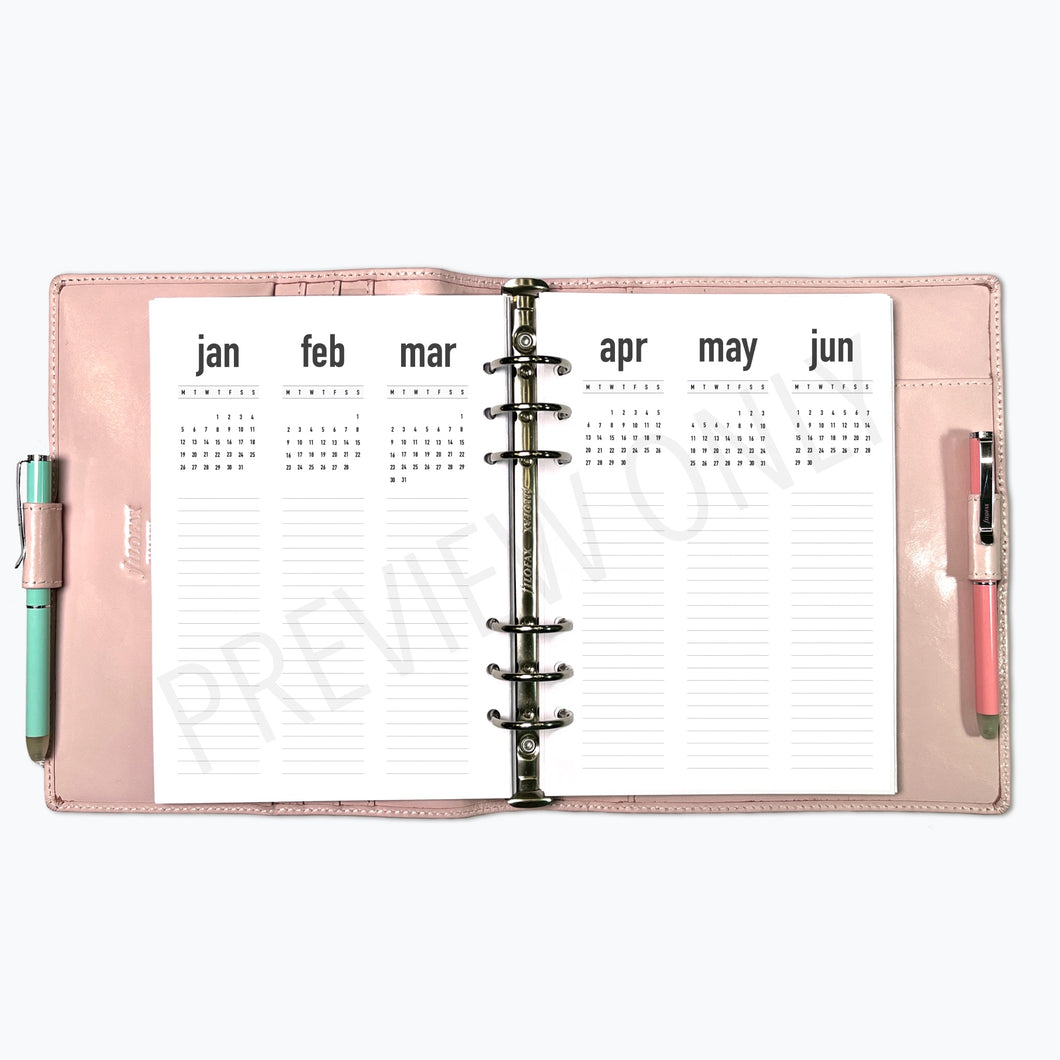 A5 2026 Future Log Planner Inserts Printable Download