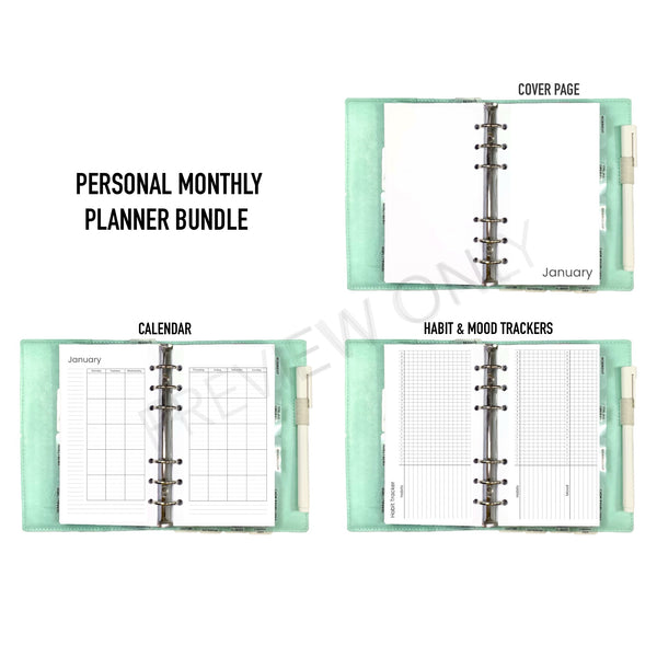 NEW! Undated Personal Size Monthly Planner Bundle | Monday Start | Printable Download - A4