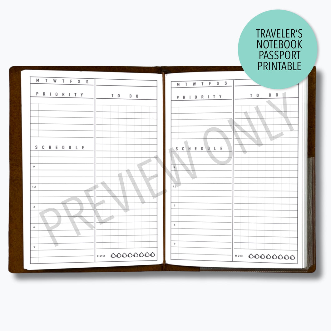 TN Passport Daily 1-Page Planner Inserts Printable Download - Letter / A4 Size Paper