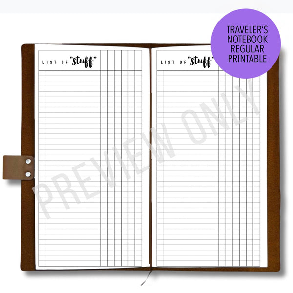TN Regular List of “Stuff” | Brain Dump & Capture Planner Insert