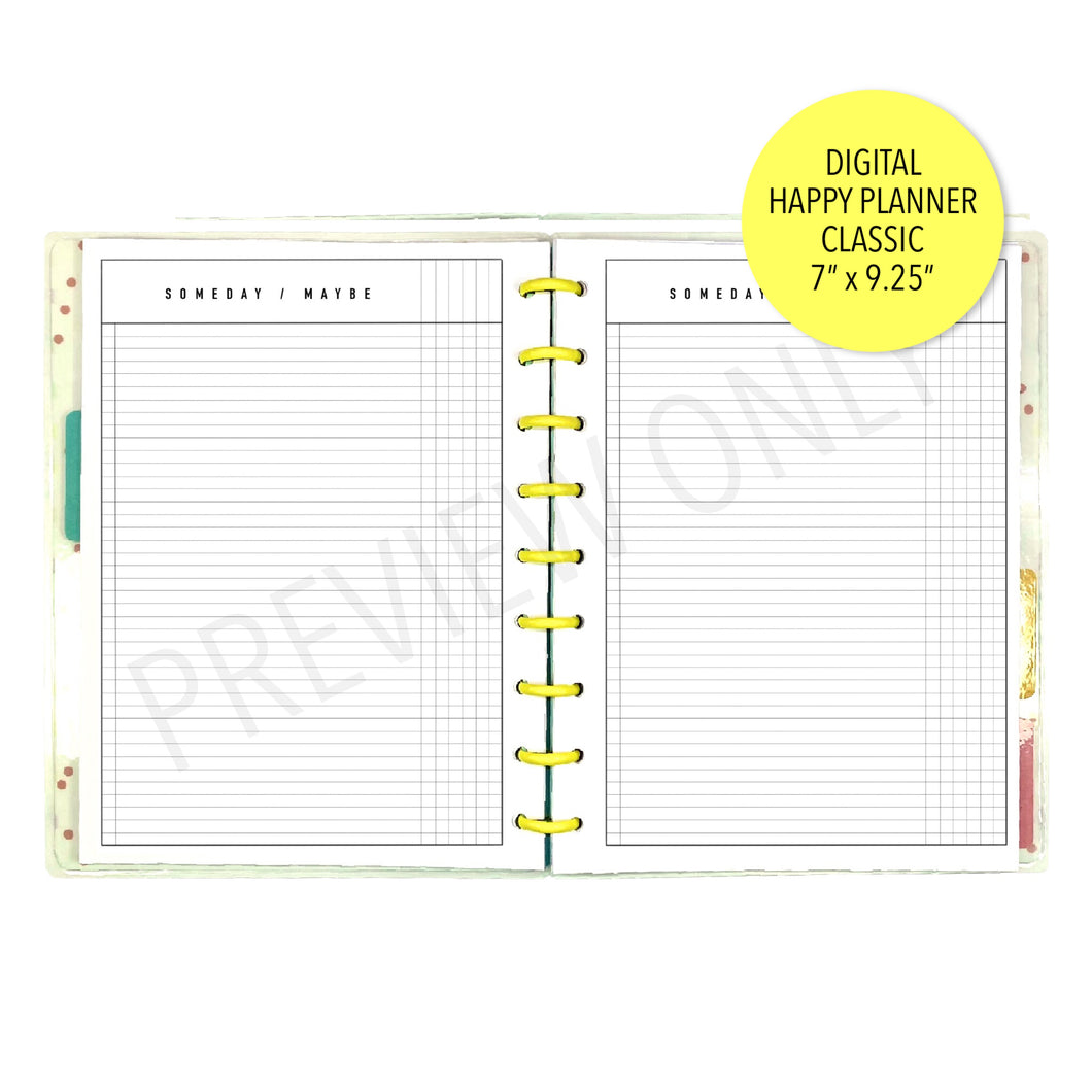 HP Classic Someday/Maybe Planner Inserts Printable Download - Letter / A4 / HP Classic Size Paper