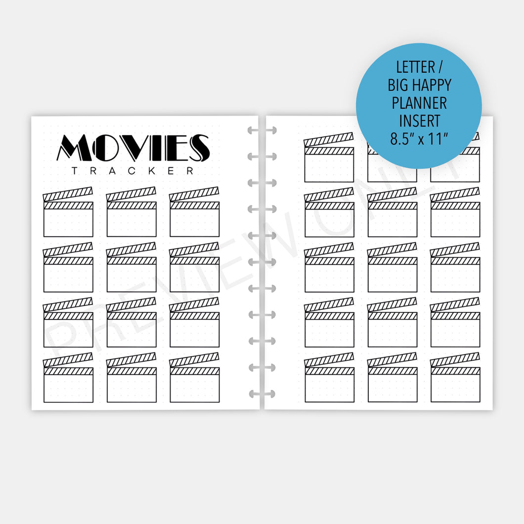 Letter / Big Happy Planner Movies Tracker Planner Inserts Printable Download