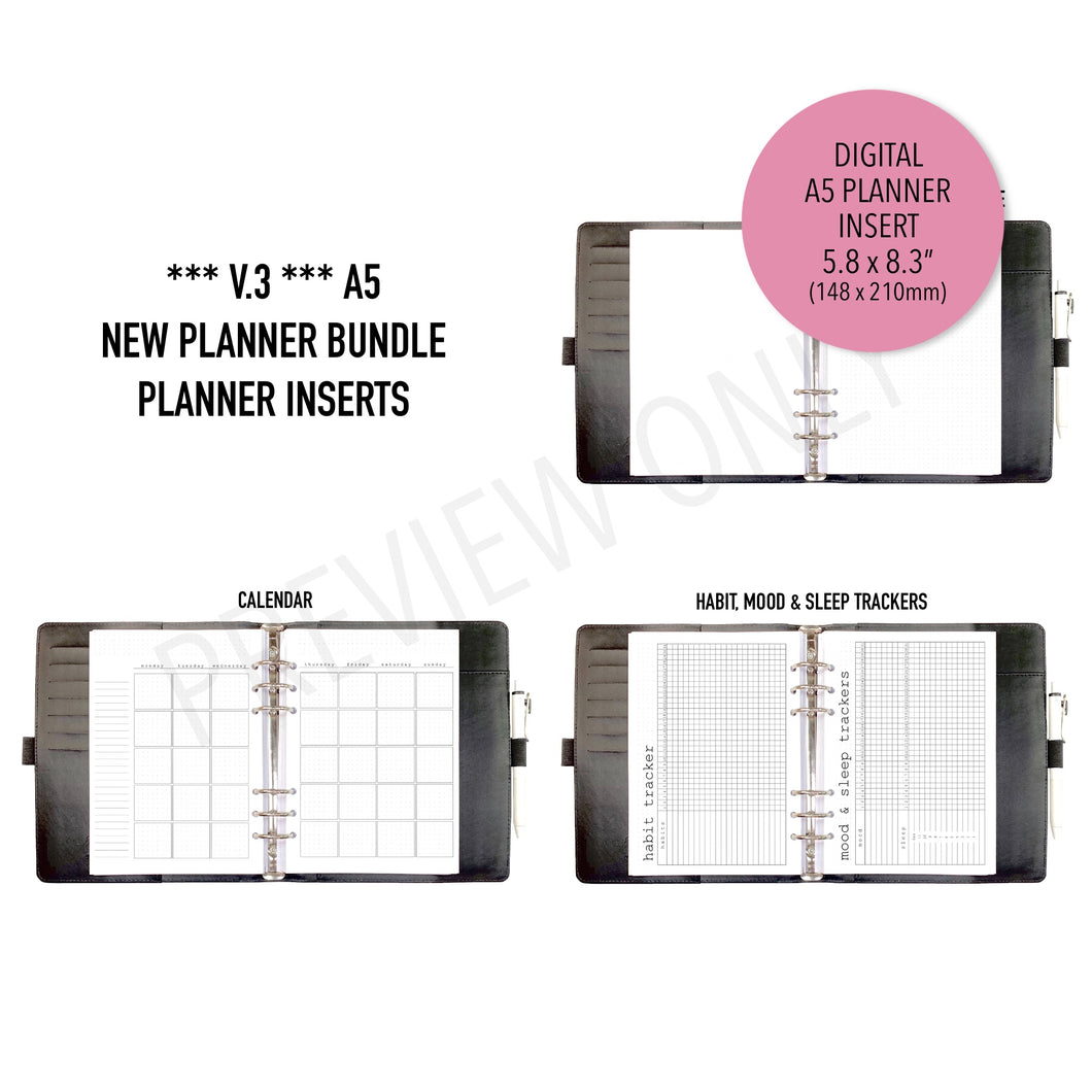 V.3 A5 NEW Planner Bundle Planner Inserts Printable Download - Letter / A4 / A5 Size Paper
