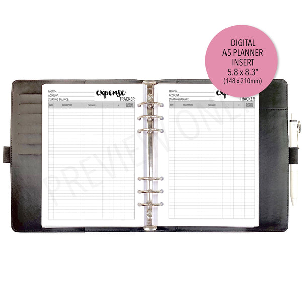 V.2 A5 Expense Tracker Planner Inserts Printable Download - Letter / A4 / A5 Size Paper