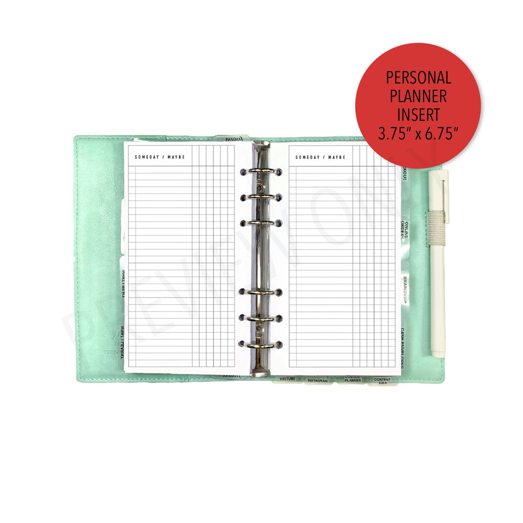 Personal Someday / Maybe List Planner Inserts Printable Download - Letter / A4 Size Paper