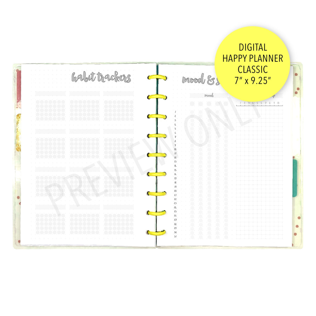 HP Classic Bullet Journal Style Habit, Mood & Sleep Trackers Planner Inserts Printable Download - Letter / A4 / HP Classic Size Paper