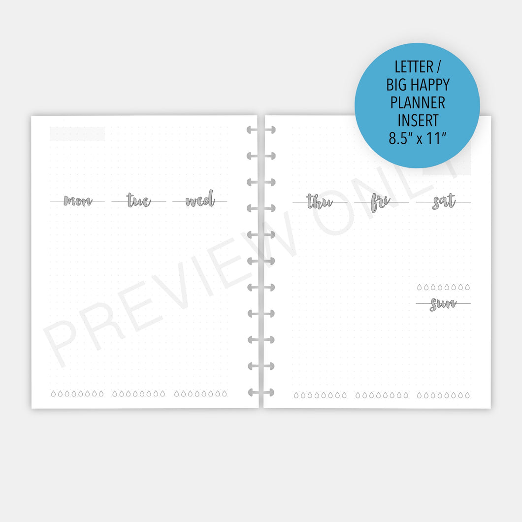 Letter / Big Happy Planner Bullet Journal Style Weekly Spread Planner Inserts Printable Download