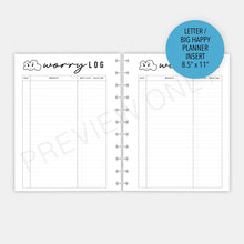 Load image into Gallery viewer, Letter / Big Happy Planner Worry Log Planner Inserts Printable Download

