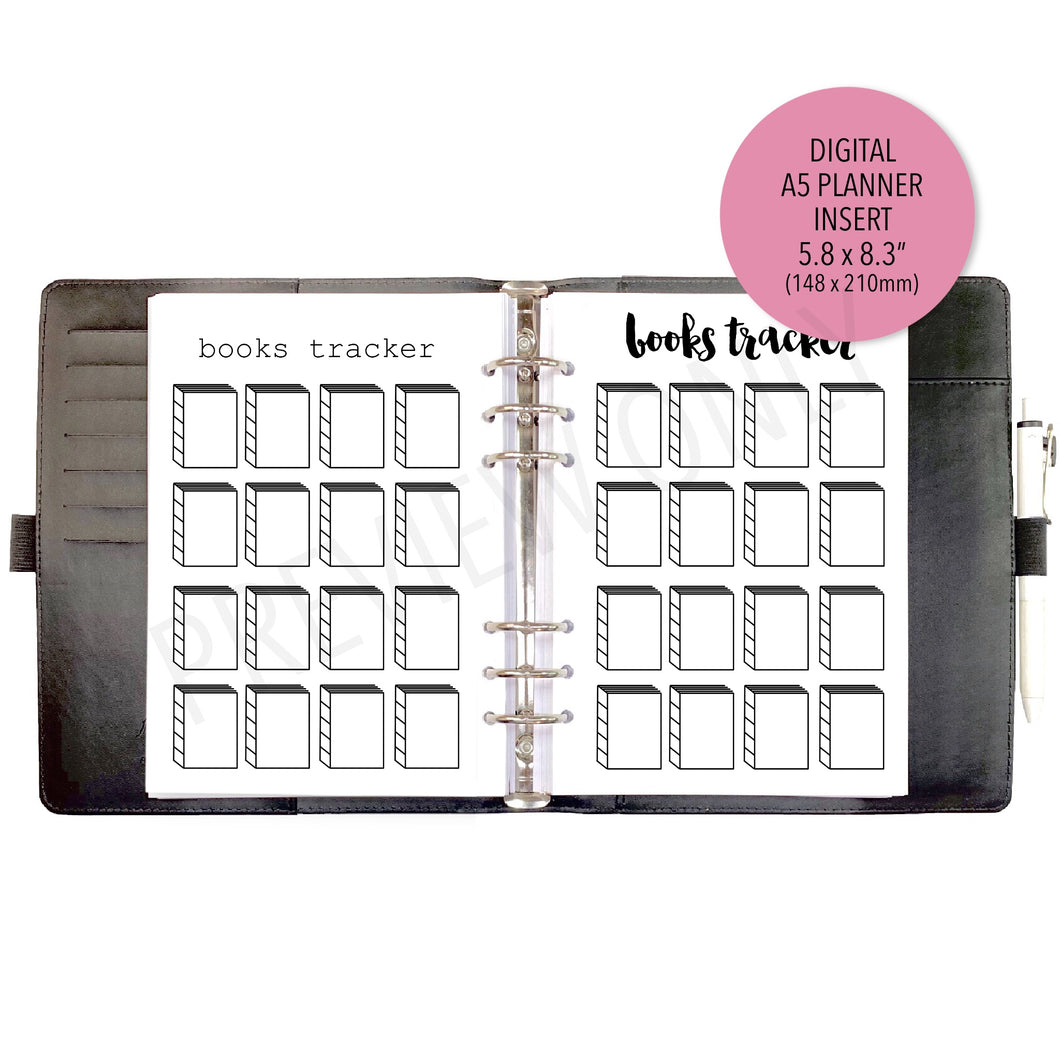 A5 V.2 Books Tracker Planner Inserts Printable Download - Letter / A4 / A5 Size Paper