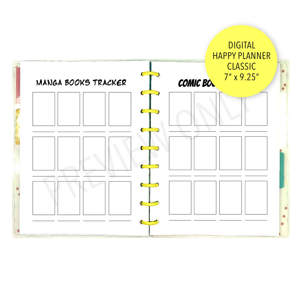 HP Classic Comic / Manga Books Tracker Planner Inserts Printable Download - Letter / A4 / HP Classic Size Paper
