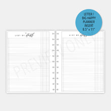 Load image into Gallery viewer, Letter / Big Happy Planner List of &quot;Stuff&quot; Planner Inserts Printable Download
