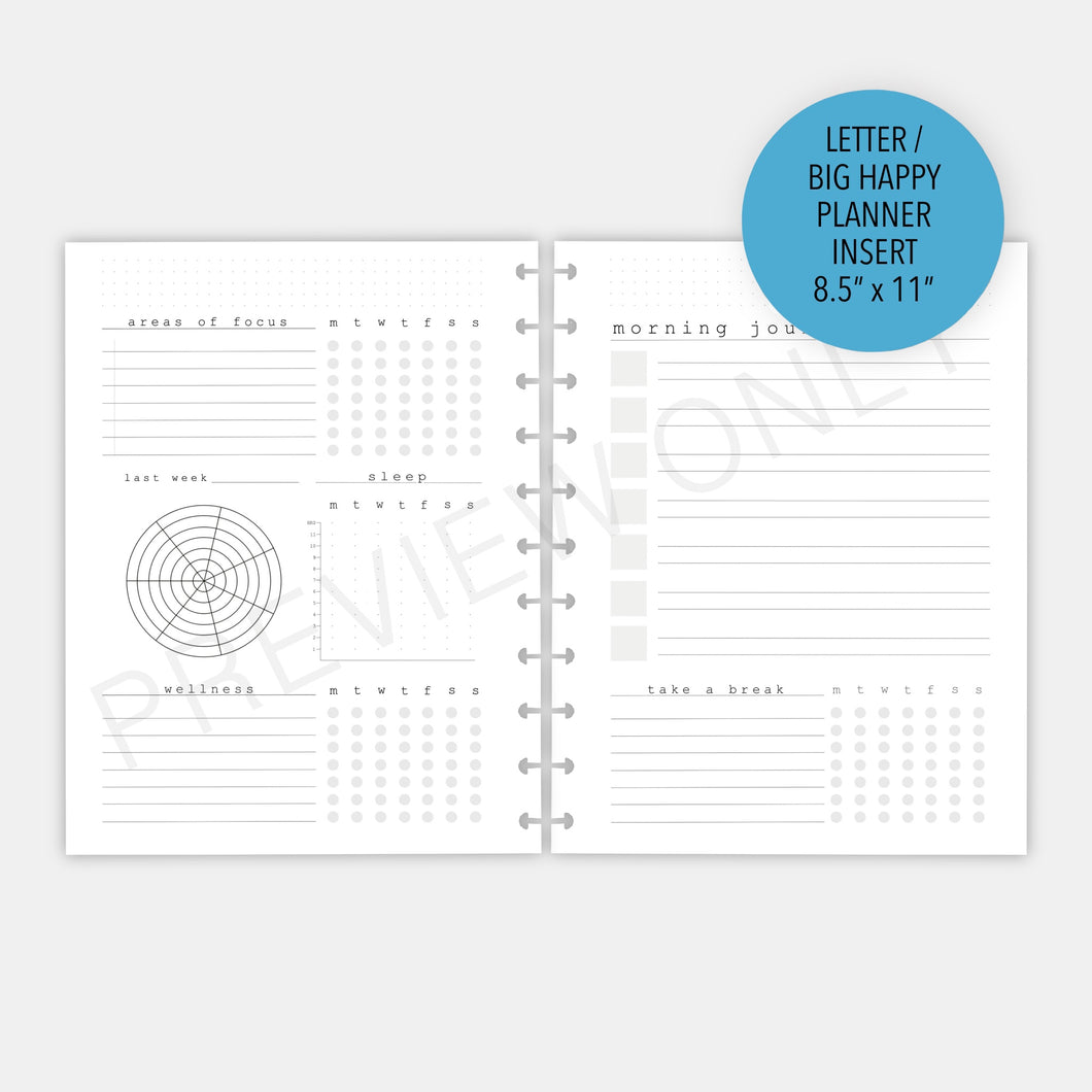 Letter / Big Happy Planner V.3 Well-being Planner Planner Inserts Printable Download
