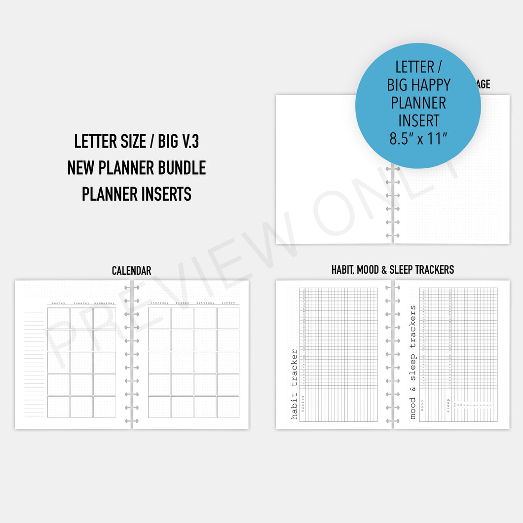 Letter / Big Happy Planner V.3 NEW Planner Bundle Planner Inserts Printable Download