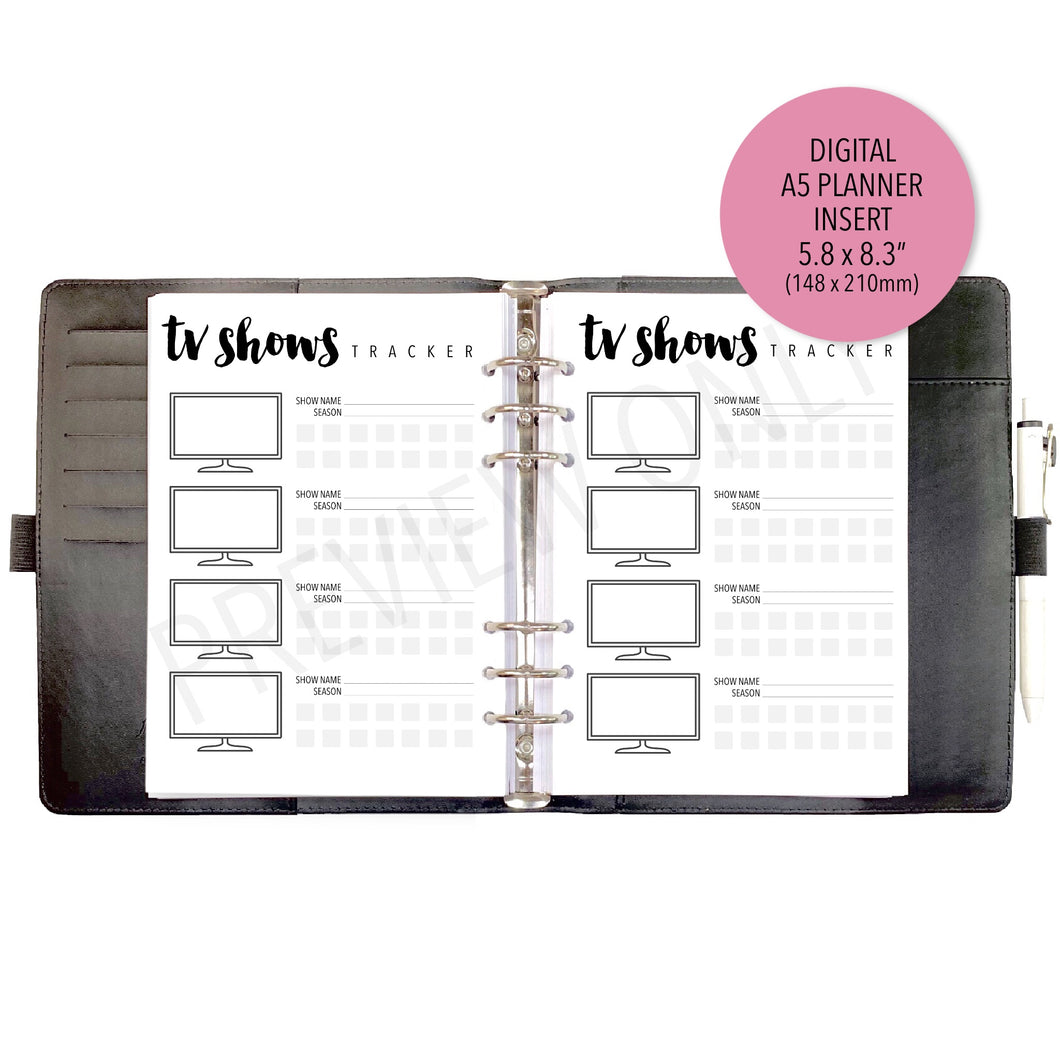 A5 V.2 TV Shows Tracker Planner Inserts Printable Download - Letter / A4 / A5 Size Paper