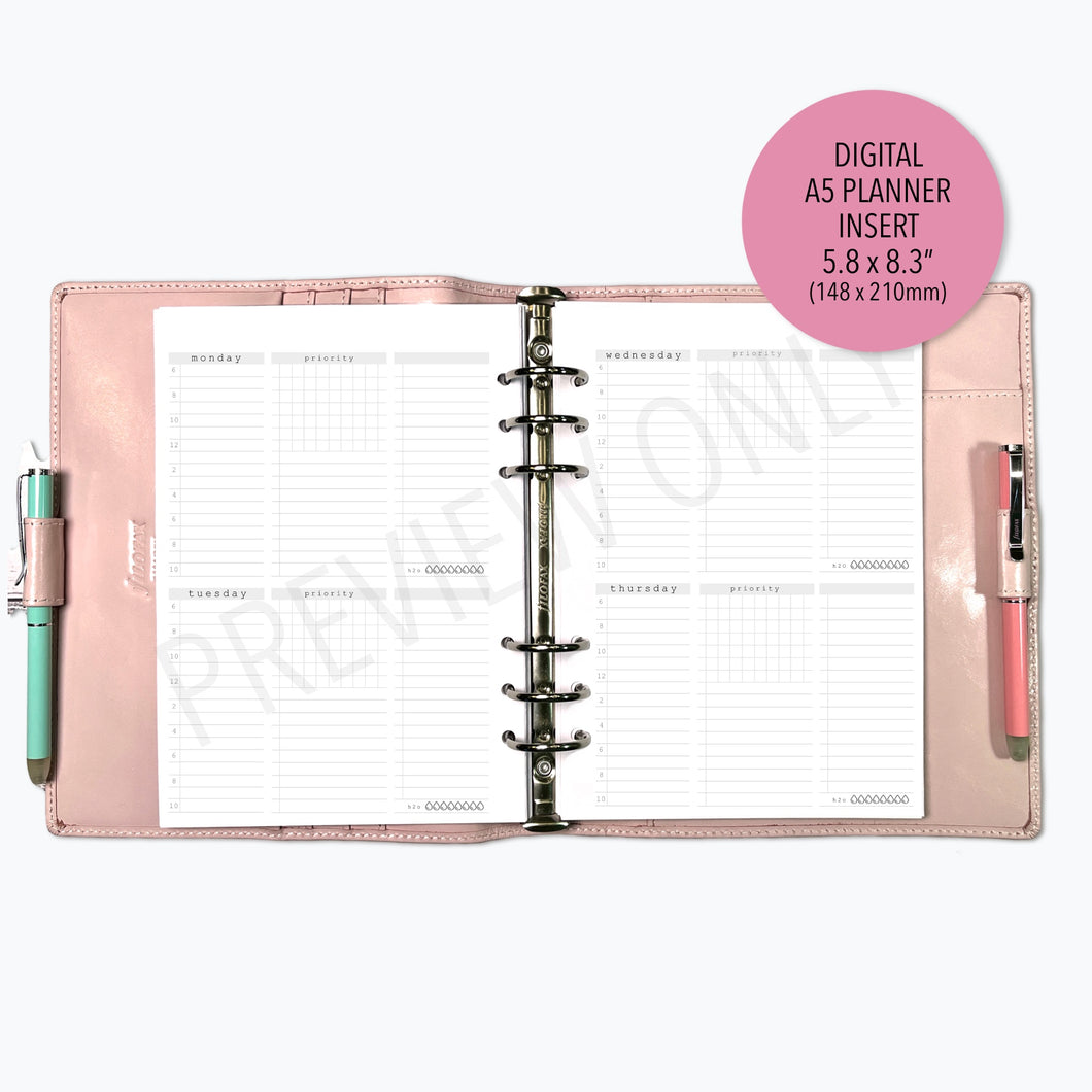 A5 2 Per Page Daily Planner Inserts Printable Download - Letter / A4 / A5 Size Paper