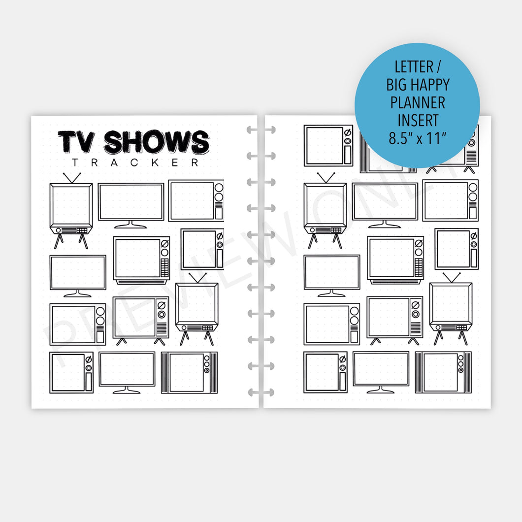 Letter / Big Happy Planner TV Shows Tracker Planner Inserts Printable Download