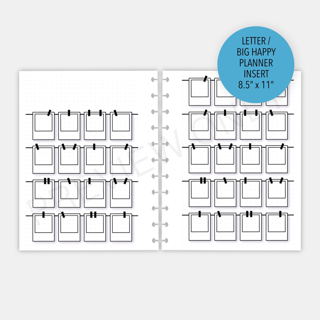 Letter / Big Happy Planner Polaroid / Instagram Tracker Planner Inserts Printable Download