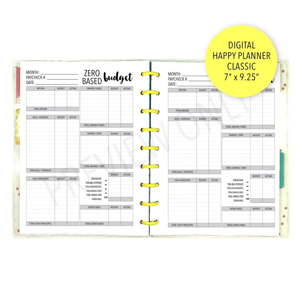 HP Classic Zero Based Budget Planner Inserts Printable Download - Letter / A4 / HP Classic Size Paper