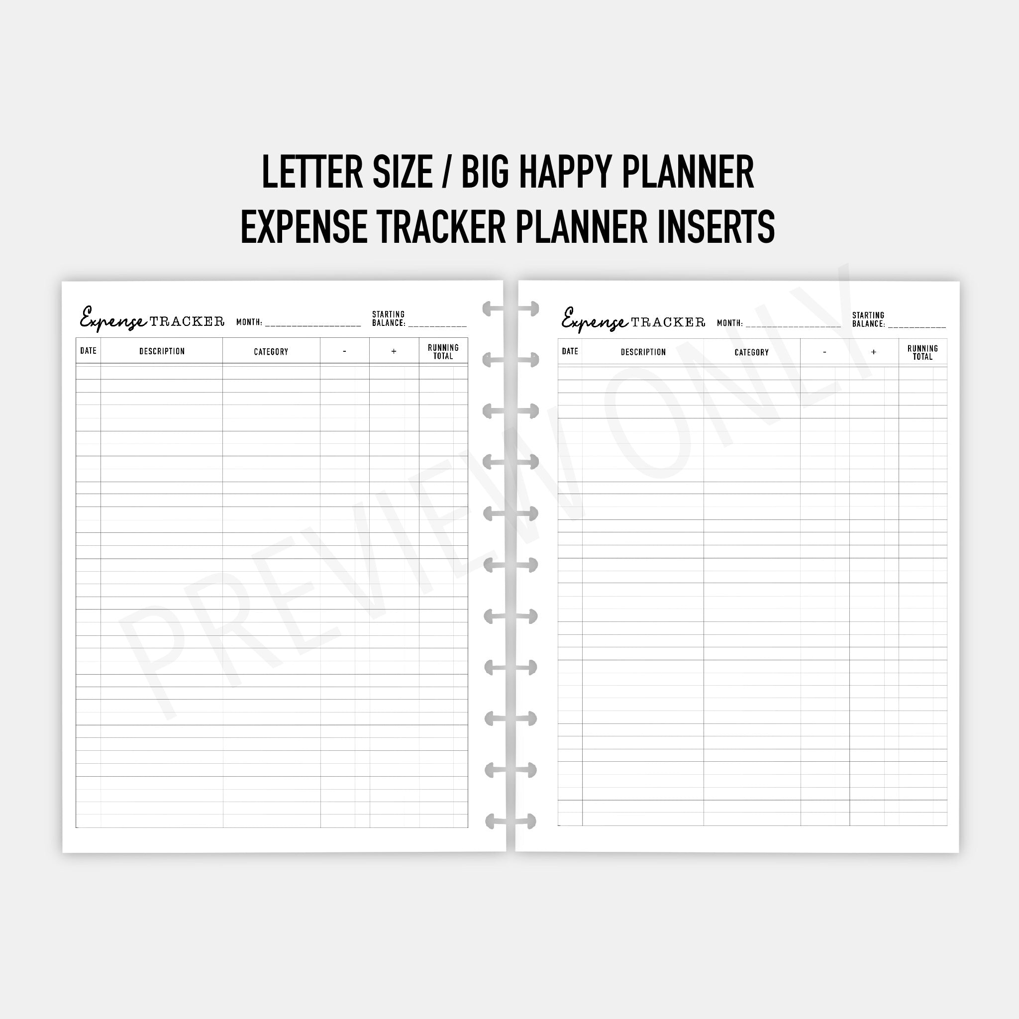 Letter Big Happy Planner Expense Tracker Planner Inserts Printable D