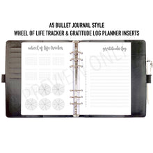 Load image into Gallery viewer, A5 Bullet Journal Style Wheel of Life &amp; Gratitude Log Planner Inserts Printable Download - Letter / A4 / A5 Size Paper
