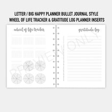 Load image into Gallery viewer, Letter / Big happy Planner Bullet Journal Style Wheel of Life &amp; Gratitude Log Planner Inserts Printable Download
