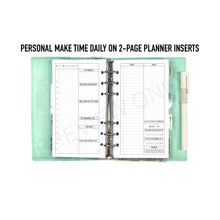 Load image into Gallery viewer, Personal &quot;Make Time&quot; Daily on 2-Page Planner Inserts Printable Download - Letter / A4 Size Paper
